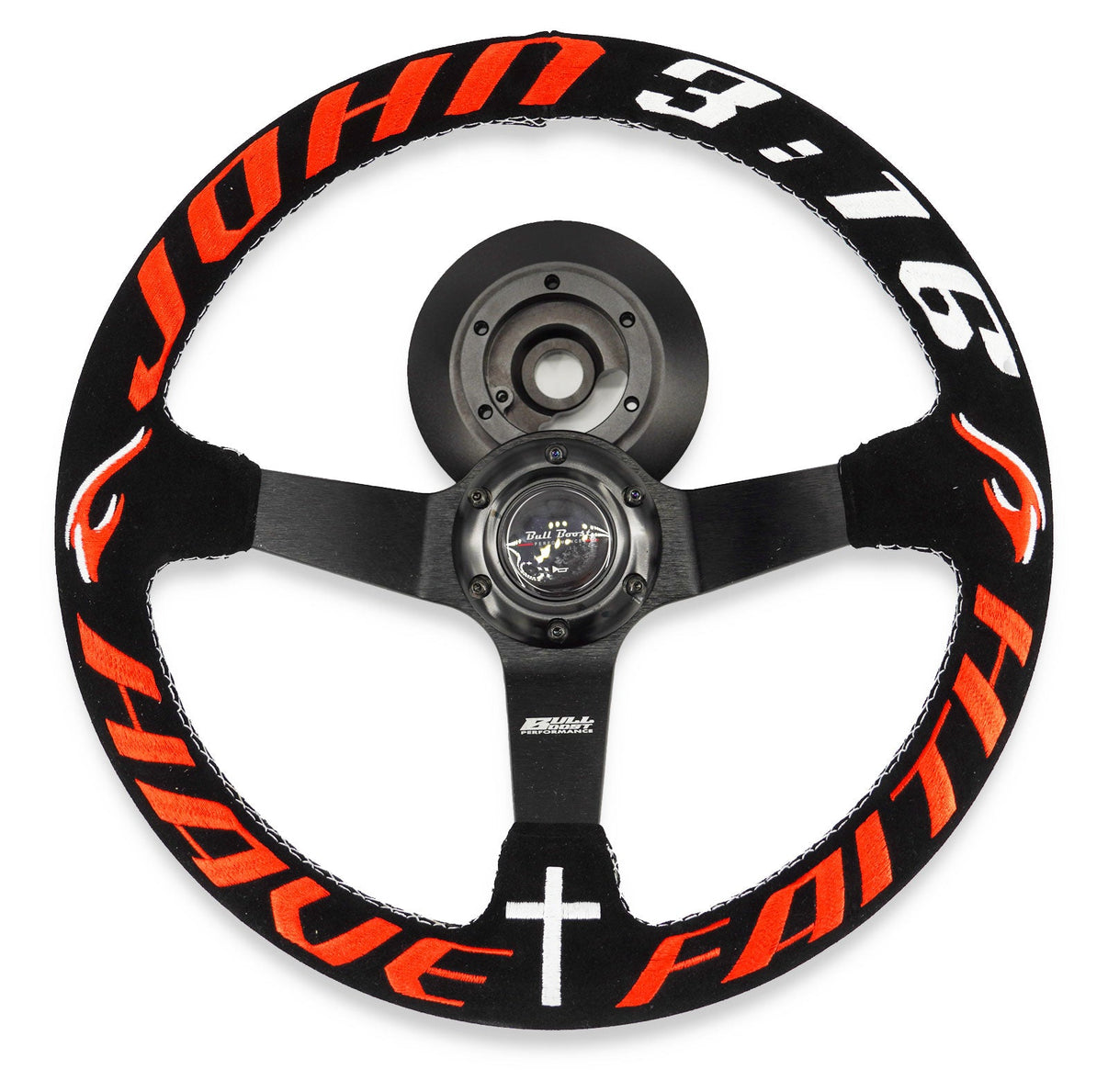 Have Faith John 3 16 Short Hub Adapter + Suede Steering Wheel For 02-06 Mini Cooper E90 - Bull Boost Performance