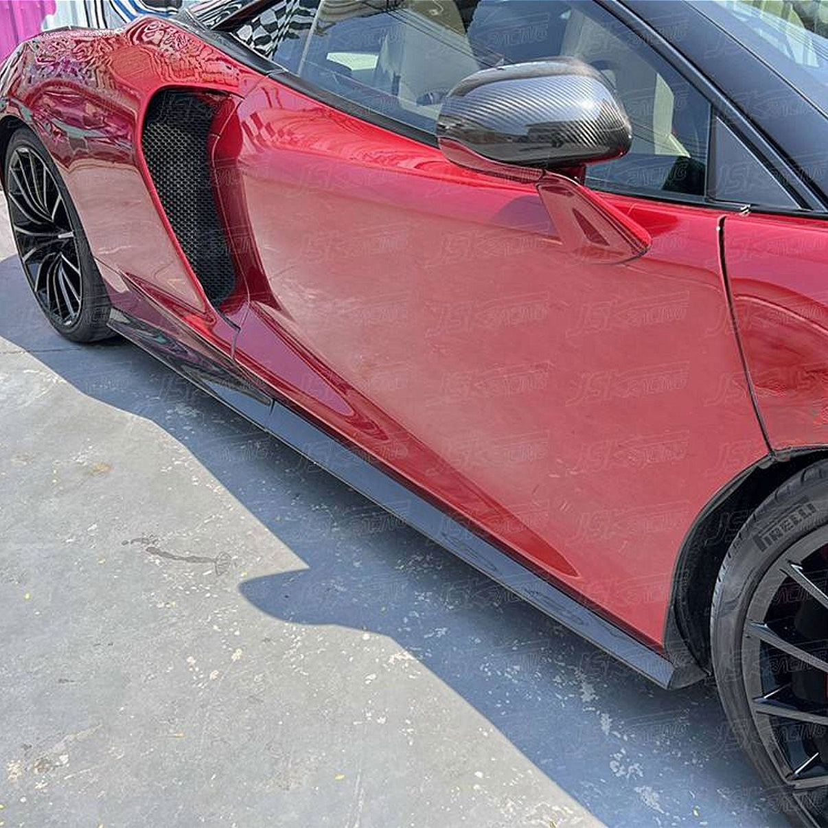 V2 Style Dry Carbon Fiber Side Skirt Door Extensions Set for McLaren GT - Bull Boost Performance