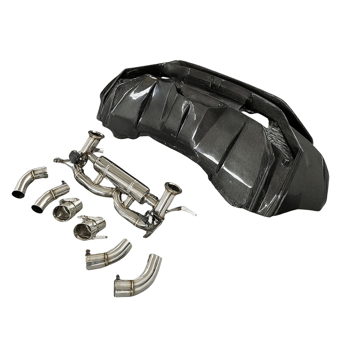 Tecnica Style Dry Carbon Fiber Rear Bumper Exhaust Kit for Lamborghini Huracan LP580 LP610 EVO - Bull Boost Performance