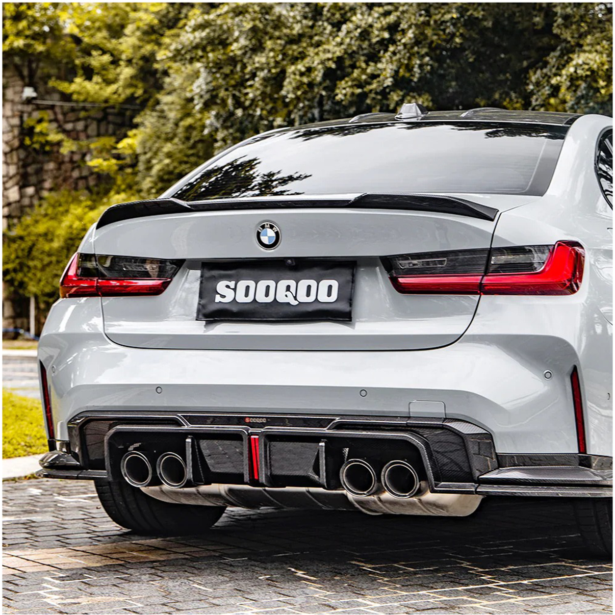 Carbon Fiber Rear Diffuser w/ Brake Light & Splitter for BMW G80 G81 M3 G82 G83 M4 - Bull Boost Performance