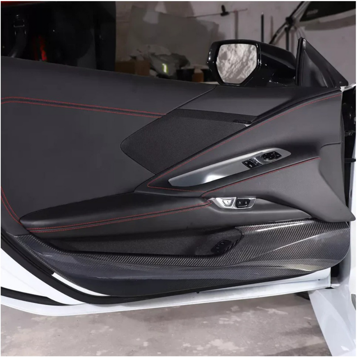Dry Carbon Fiber Door Anti‑Kick Panel Cover V2 for Chevrolet Corvette C8 - Bull Boost Performance