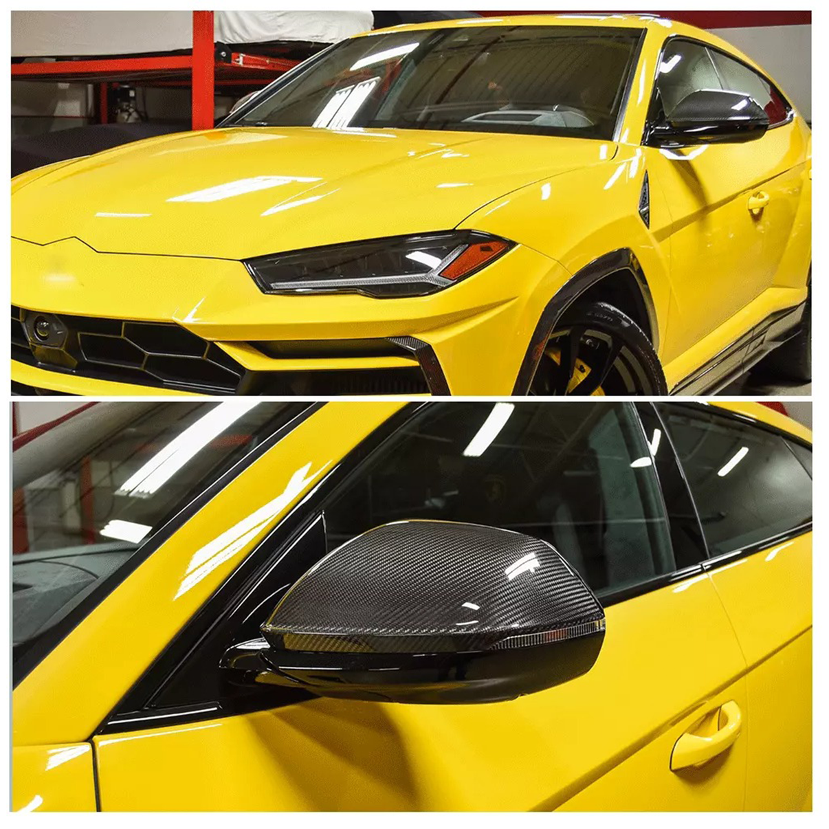 Dry Carbon Fiber Mirror Cover Caps for Lamborghini Urus Description - Bull Boost Performance