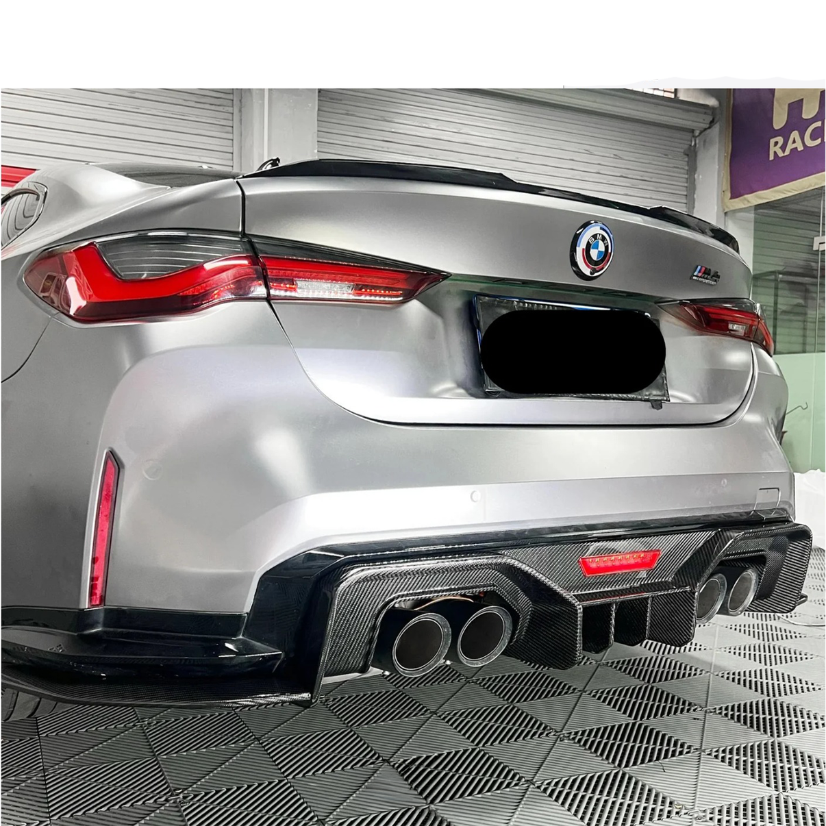 Carbon Fiber AD Style Rear Diffuser w/ LED Light for BMW G80 G81 G82 G83 M3 M4 - Bull Boost Performance